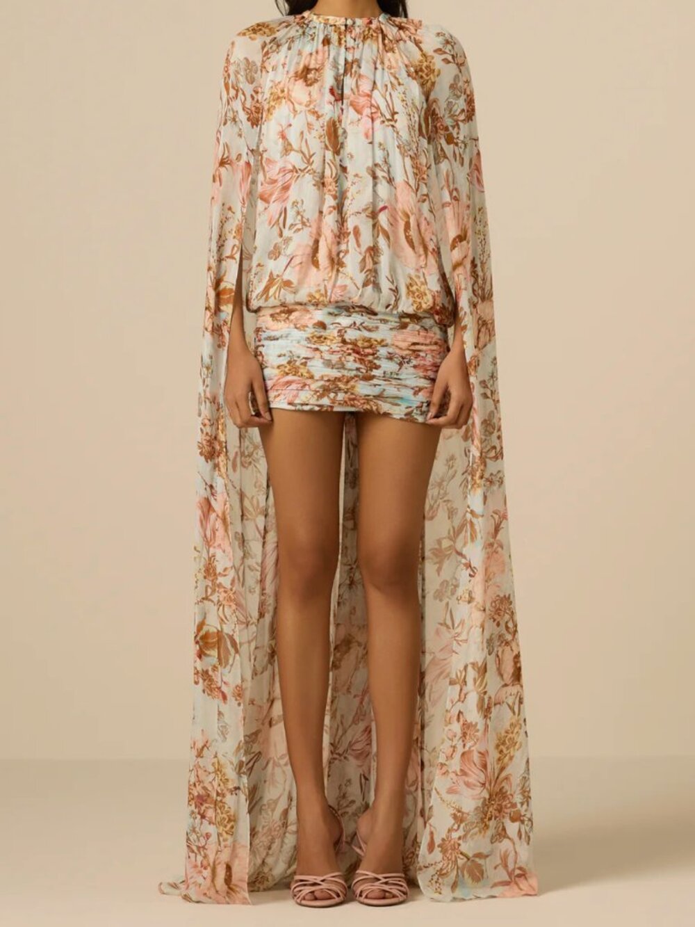 Hemant & Nandita Ezra Ruched Cape Mini Dress - Picture 2 of 10